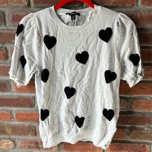 INC Black and White Heart Sweater